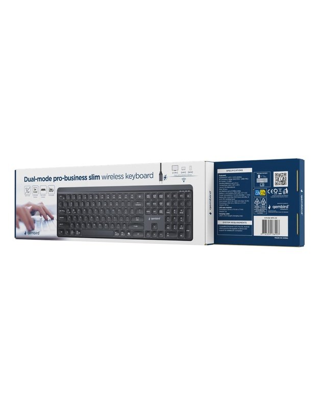 Belaidė plona klaviatūra Gembird 2.4G + Bluetooth, US (KB-WPS-03)