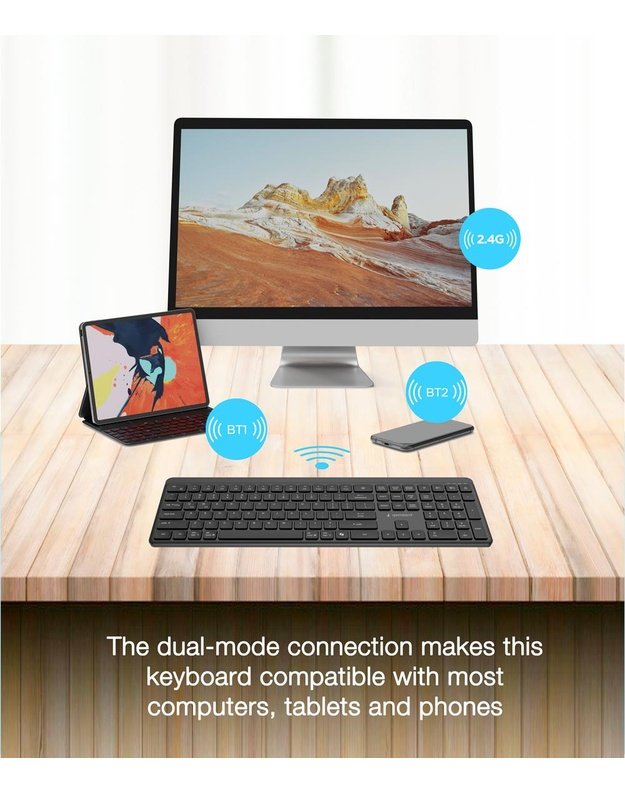 Belaidė plona klaviatūra Gembird 2.4G + Bluetooth, US (KB-WPS-03)
