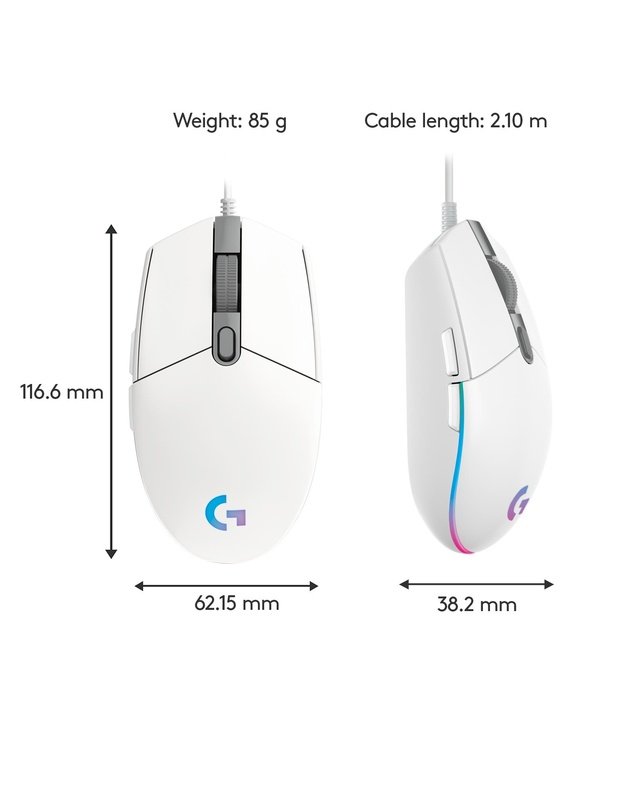 MOUSE USB OPTICAL G203/WHITE 910-005797 LOGITECH