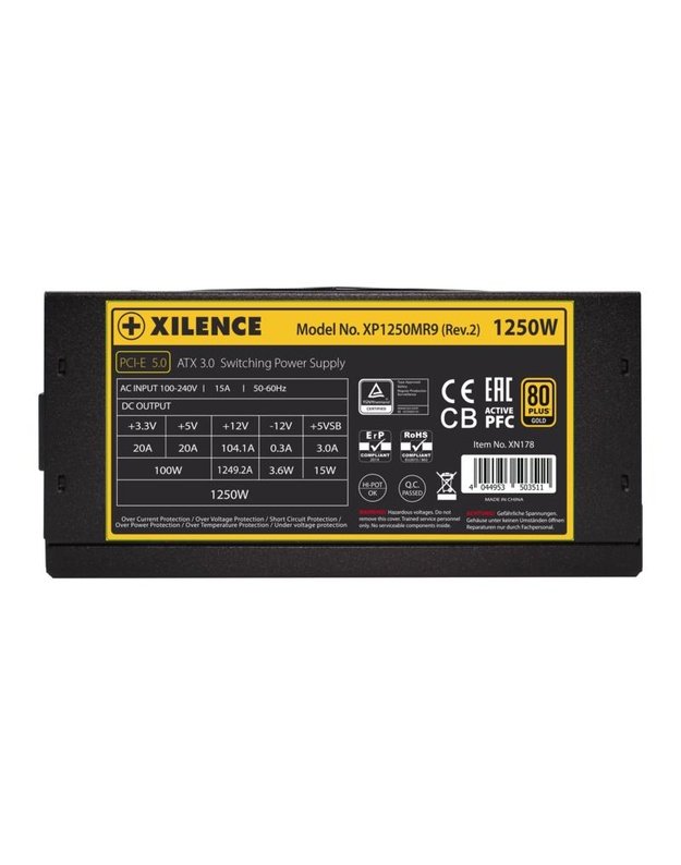 Power Supply|XILENCE|1250 Watts|Efficiency 80 PLUS GOLD|PFC Active|XN178