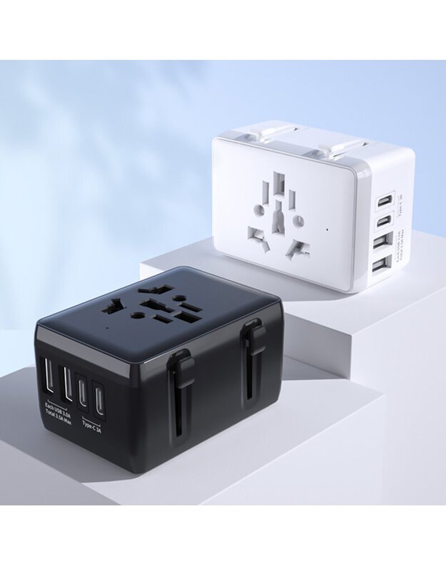 Techsuit HHT203A PD20W, 2 x USB, 2 x адаптера дорожного зарядного устройства Type-C для ЕС, Великобритании, Австралии, США, черный