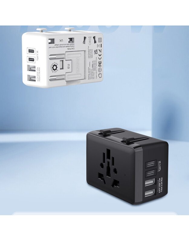 Techsuit HHT203A PD20W, 2 x USB, 2 x адаптера дорожного зарядного устройства Type-C для ЕС, Великобритании, Австралии, США, черный