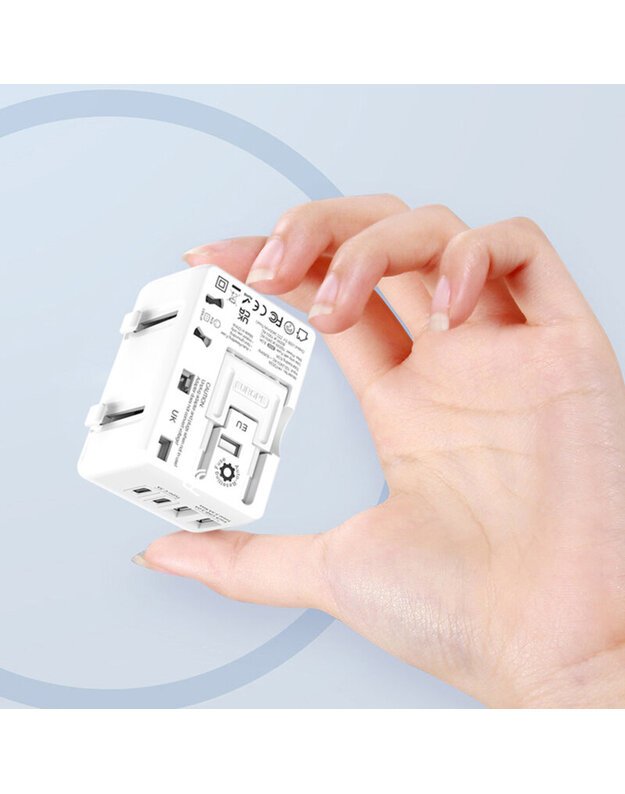 Techsuit HHT203A PD20W, 2 x USB, 2 x адаптера дорожного зарядного устройства Type-C для ЕС, Великобритании, Австралии, США, черный