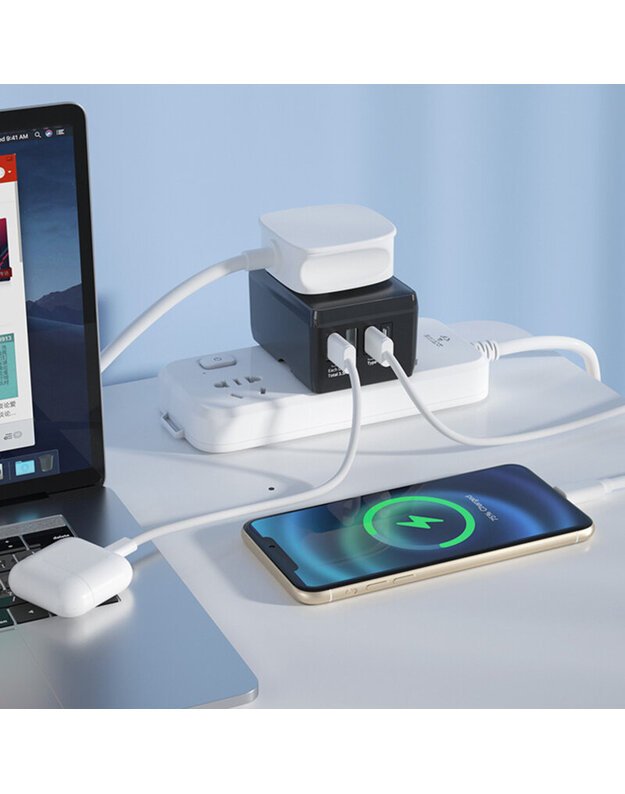 Techsuit HHT203A PD20W, 2 x USB, 2 x адаптера дорожного зарядного устройства Type-C для ЕС, Великобритании, Австралии, США, черный