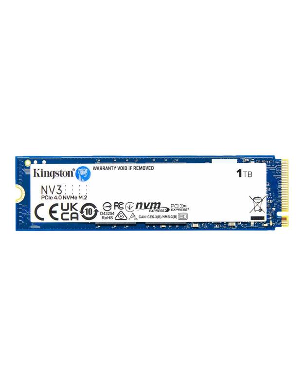 SSD|KINGSTON|NV3|1TB|M.2|PCIE|NVMe|3D NAND|Write speed 4000 MBytes/sec|Read speed 6000 MBytes/sec|TBW 320 TB|MTBF 200000 hours|SNV3S/1000G