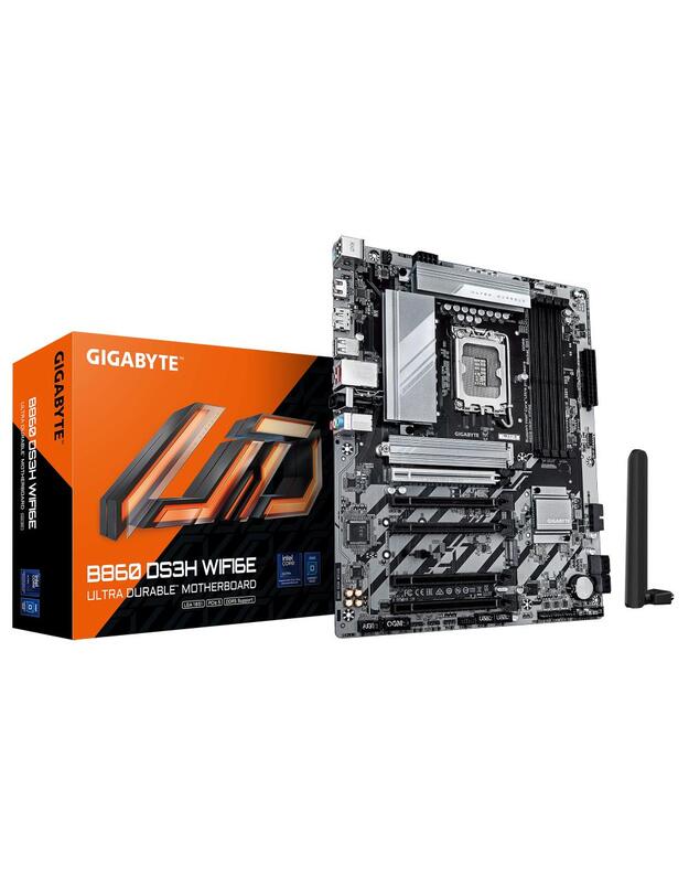 Mainboard|GIGABYTE|Intel B860 Express|LGA1851|ATX|Memory DDR5|5xPCI-Express 16x|2xM.2|1xHDMI|1xDisplayPort|1xAudio-In|1xAudio-Out|1xMicrophone|1xUSB 2.0|1xUSB 3.2|1xUSB-C|1xPS/2|1xRJ45|B860DS3HWIFI6E1.0