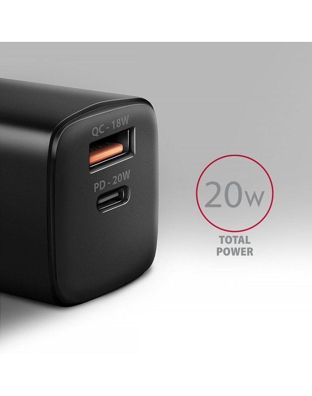 Sieninis įkroviklis Axagon USB 20W, 2 prievadai, juodas (ACU-PQ20)