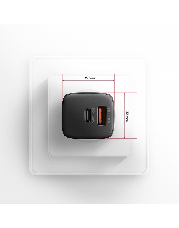 Sieninis įkroviklis Axagon USB 20W, 2 prievadai, juodas (ACU-PQ20)