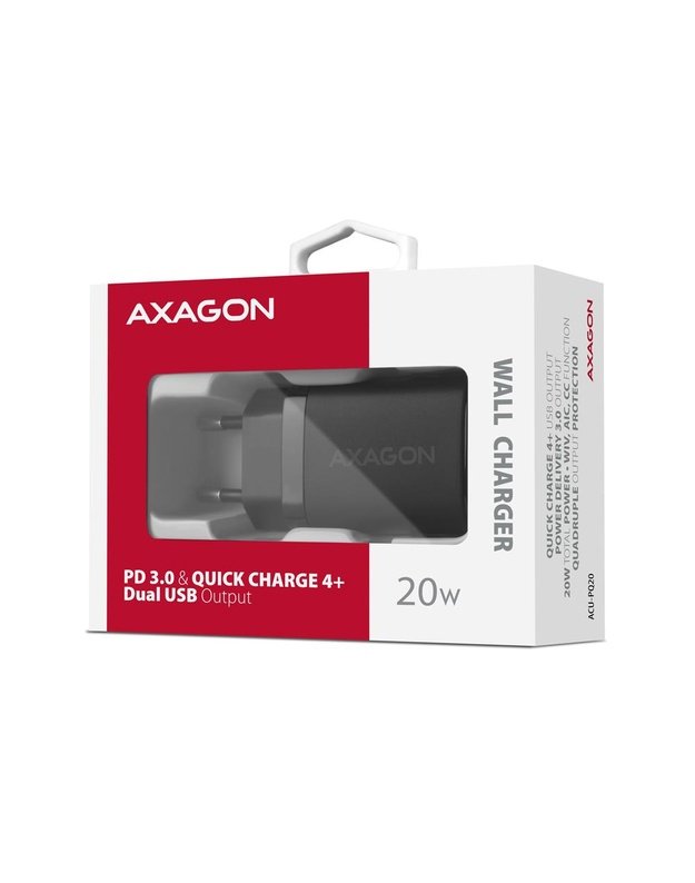 Sieninis įkroviklis Axagon USB 20W, 2 prievadai, juodas (ACU-PQ20)