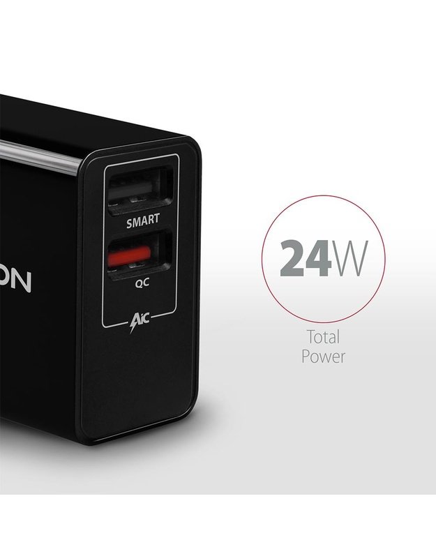 Sieninis USB įkroviklis AXAGON 24W, 2 prievadai (ACU-QS24)