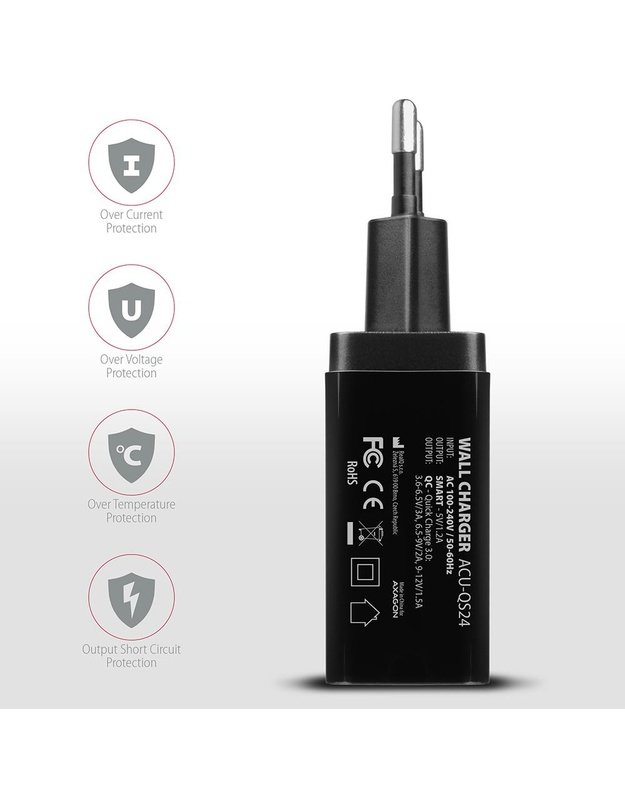 Sieninis USB įkroviklis AXAGON 24W, 2 prievadai (ACU-QS24)