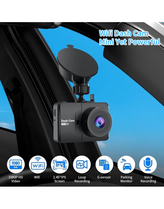 DreamQo Q9 Wi-Fi 1920*1080P vaizdo registratorius, juodas 12