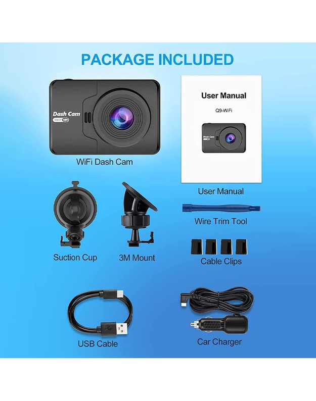 DreamQo Q9 Wi-Fi 1920*1080P vaizdo registratorius, juodas 7