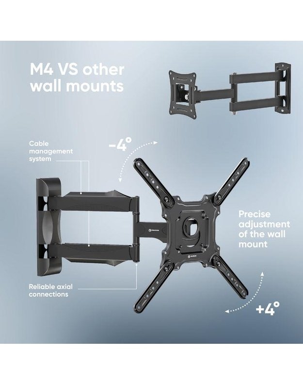 Sieninis televizoriaus laikiklis Onkron 32–65", juodas (M4-B)