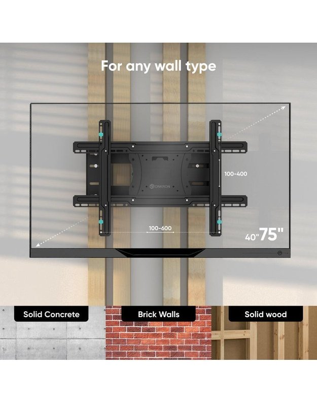 Sieninis televizoriaus laikiklis Onkron 40–75", juodas (M7L-B)