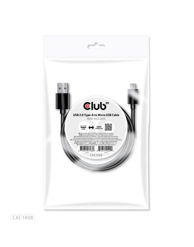 CABLE USB TO MICRO USB 1M/M/M CAC-1408 CLUB3D