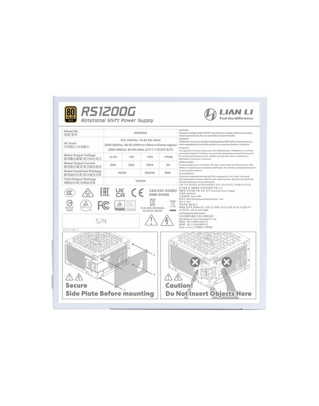 Power Supply|LIAN LI|ATX|PC|100 - 240 V|1200 W|G9P.RS1200G.WH00.EU