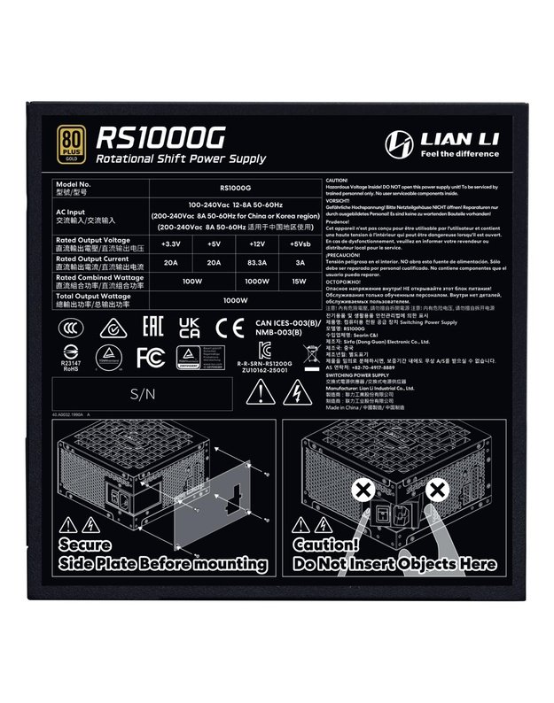 Power Supply|LIAN LI|EDGE Platinum 1000|ATX|100 - 240 V|1000 W|G9P.RS1000G.B000.EU