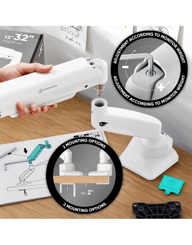 MONITOR ACC DESK MOUNT/13-32  BLK/WHT G80-BW ONKRON