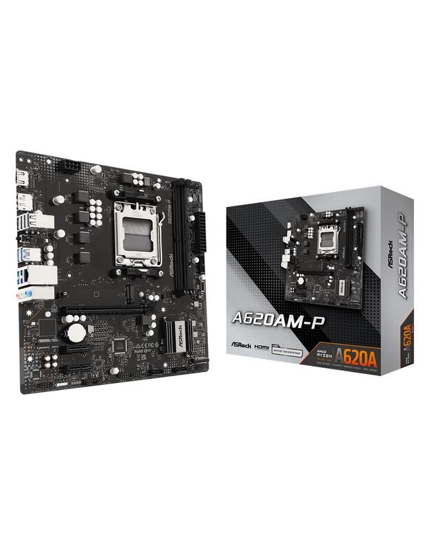 Mainboard|ASROCK|AMD A620A|Socket AM5|micro ATX|RAM DDR5-SDRAM|2xSlots|1xNumber of M.2 (M) slots|A620AM-P