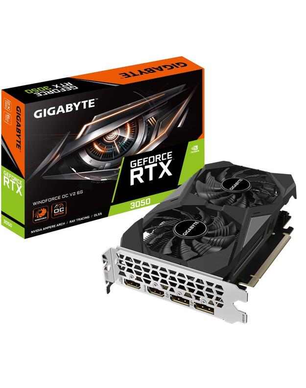 Graphics Card|GIGABYTE|NVIDIA GeForce RTX 3050|6 GB|GDDR6|96 bit|PCIE 4.0 16x|Memory 14000 MHz|GPU 1477 MHz|2xHDMI|2xDisplayPort|GV-N3050WF2OCV2-6GD