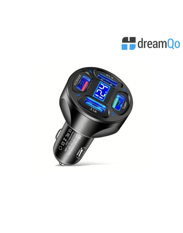 DreamQo WGS-G36 66W 4 x USB Super Fast Charging car charger with voltage, black