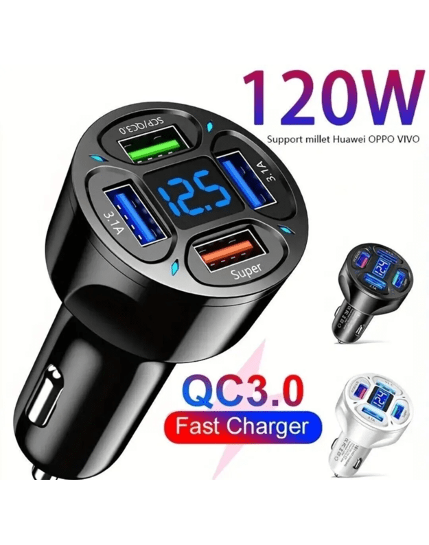 DreamQo WGS-G36 66W 4 x USB Super Fast Charging car charger with voltage, black