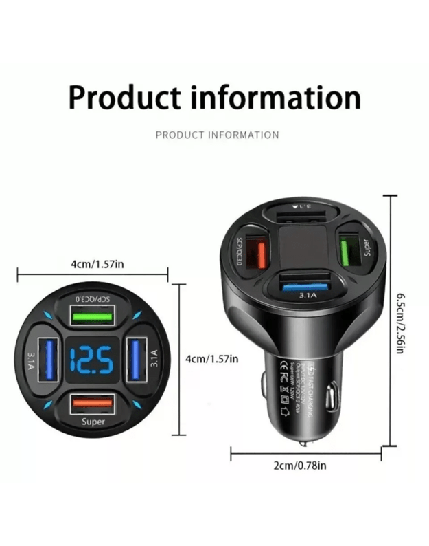 DreamQo WGS-G36 66W 4 x USB Super Fast Charging car charger with voltage, black