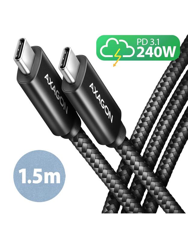 CABLE USB-C TO USB-C 1.5M 240W/BRAID BLK BUCM2-CM15AB AXAGON