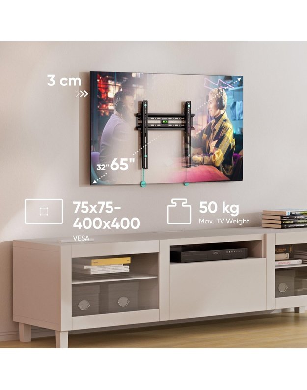 Sieninis televizoriaus laikiklis Onkron 32–65", juodas (FM2-B)
