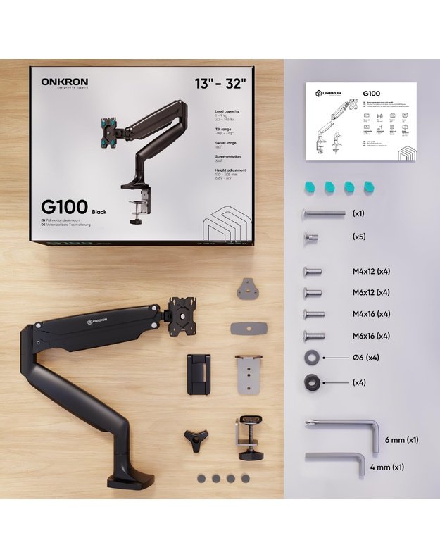 MONITOR ACC WALL MOUNT/13-32  BLACK G100-B ONKRON