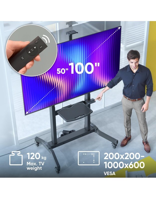 Motorizuotas mobilus TV stovas Onkron 50–100", juodas (TS1991E-B)