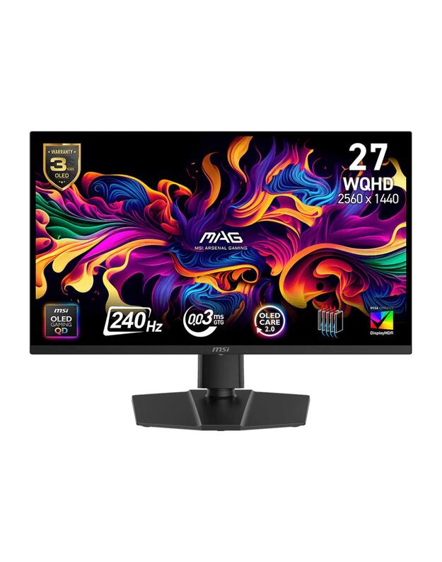 Monitor|MSI|MAG 273QP QD-OLED X24|26.5 |Gaming|Matte|Panel QD-OLED|2560x1440|16:9|240Hz|0.03 ms|Colour Black|MAG273QPQD-OLEDX24