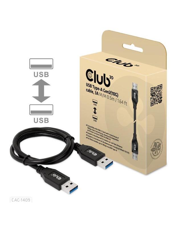 CABLE USB3.1 3A 0.5M/M/M CAC-1409 CLUB3D