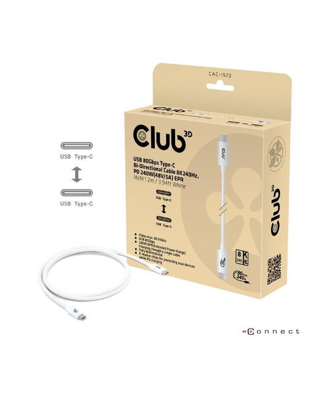 CABLE USB-C TO USB-C 1.2M/WHITE CAC-1572 CLUB3D