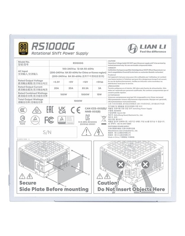 Power Supply|LIAN LI|EDGE GOLD 1000|ATX|100 - 240 V|1000 W|G9P.RS1000G.WH00.EU