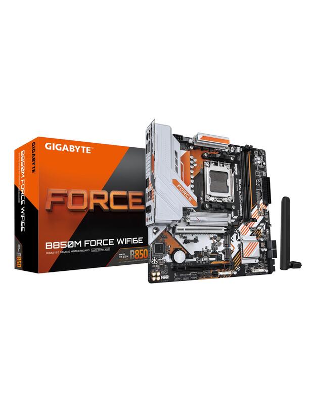 Mainboard|GIGABYTE|AMD B850|Socket AM5|micro ATX|RAM DDR5-SDRAM|2xSlots|Wi-Fi Yes|Bluetooth Yes|3xNumber of M.2 (M) slots|B850M FORCE WIFI6E (Rev. 1.2)|B850MFORCEWF6E1.2