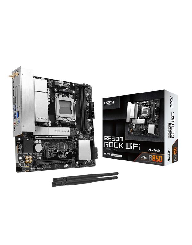 Mainboard|ASROCK|AMD B850|Socket AM5|micro ATX|RAM DDR5-SDRAM|2xSlots|Wi-Fi Yes|Bluetooth Yes|1xNumber of M.2 (M) slots|B850MROCKWIFI