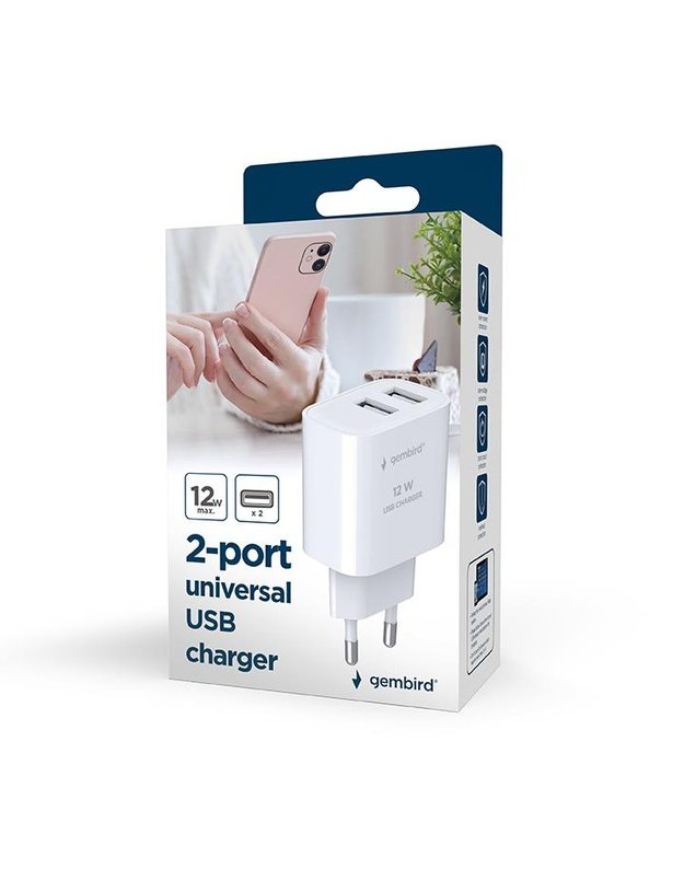 Universalus USB įkroviklis Gembird, 2 jungtys, juodas (TA-UC-2A12-01-BK)