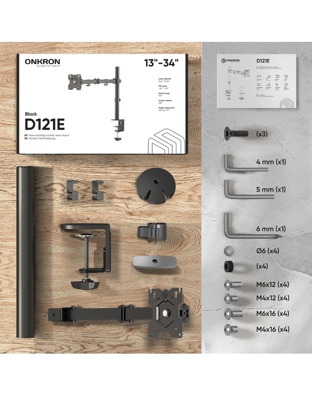 MONITOR ACC WALL MOUNT/13-34  BLACK D121E-B ONKRON