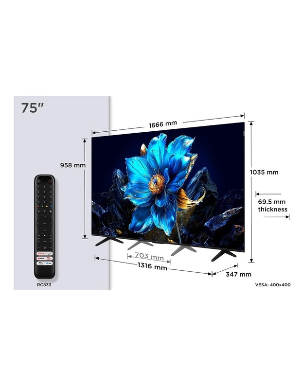 TV Set|TCL|75  |4K Ultra HD|3840 x 2160 pixels|Flat|16:9|QLED|75P7K