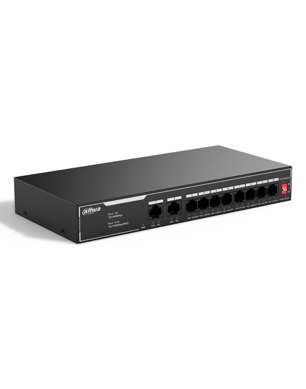Switch|DAHUA|SF1010LP|Switch type Unmanaged|Switch layer L2|10xRJ-45 ports|RJ-45 Ports Type Fast Ethernet (10/100)|10xFast Ethernet (copper) ports quantity|Power over Ethernet (PoE) Yes|8xPower over Ethernet (PoE) ports quantity|Total Power over Ethernet 