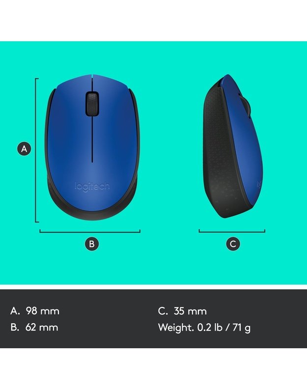MOUSE USB OPTICAL WRL M171/BLUE 910-004640 LOGITECH
