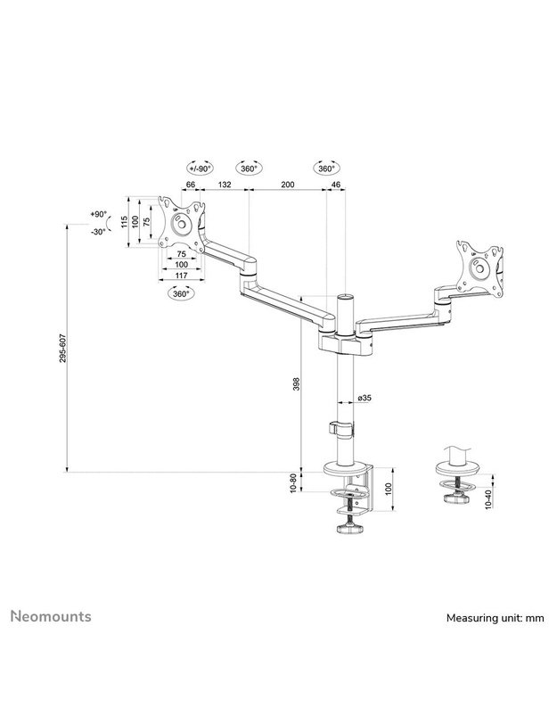 Dviejų monitorių stalo laikiklis Neomounts 17–27", juodas (DS60-425BL2)