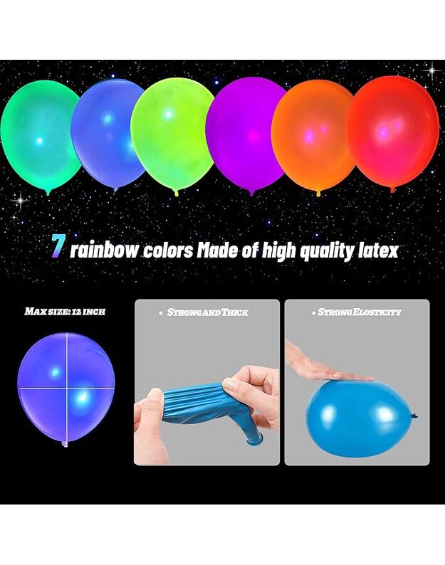 Glow Neon Colors balionų rinkinys (100 vnt) 7