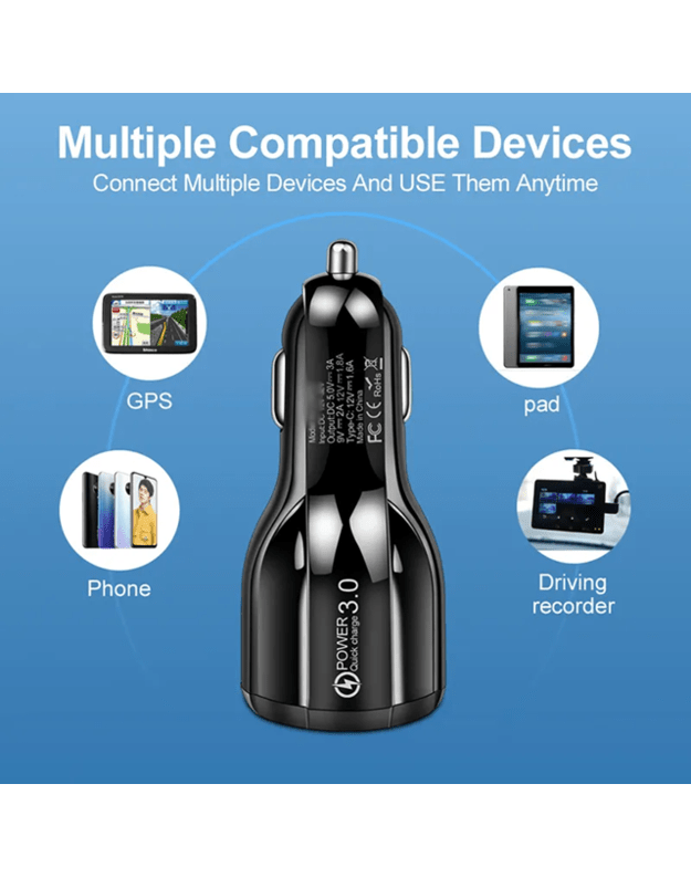 DreamQo TE-P32 48W PD Dual QC 3.0 18W+PD 30W automobilinis kroviklis, juodas 2
