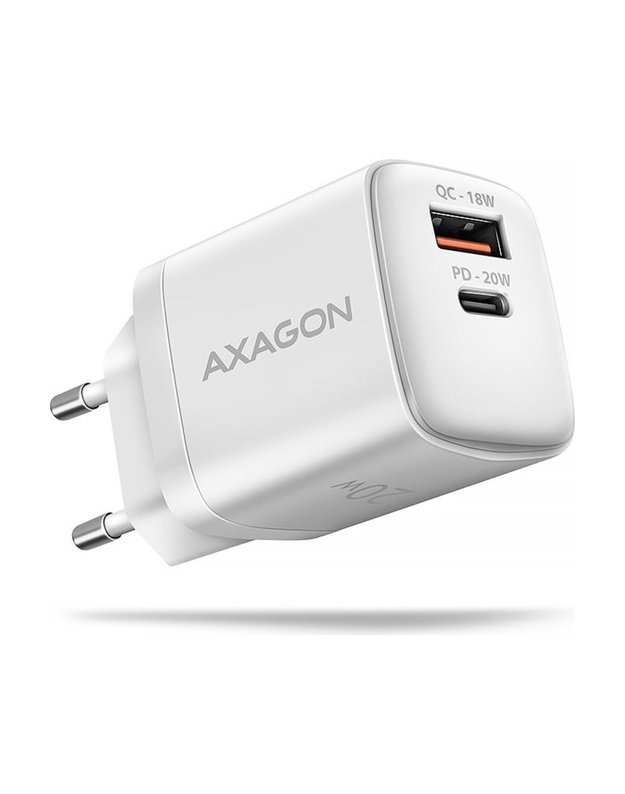Sieninis USB įkroviklis AXAGON 20W, 2 prievadai, baltas (ACU-PQ20W)