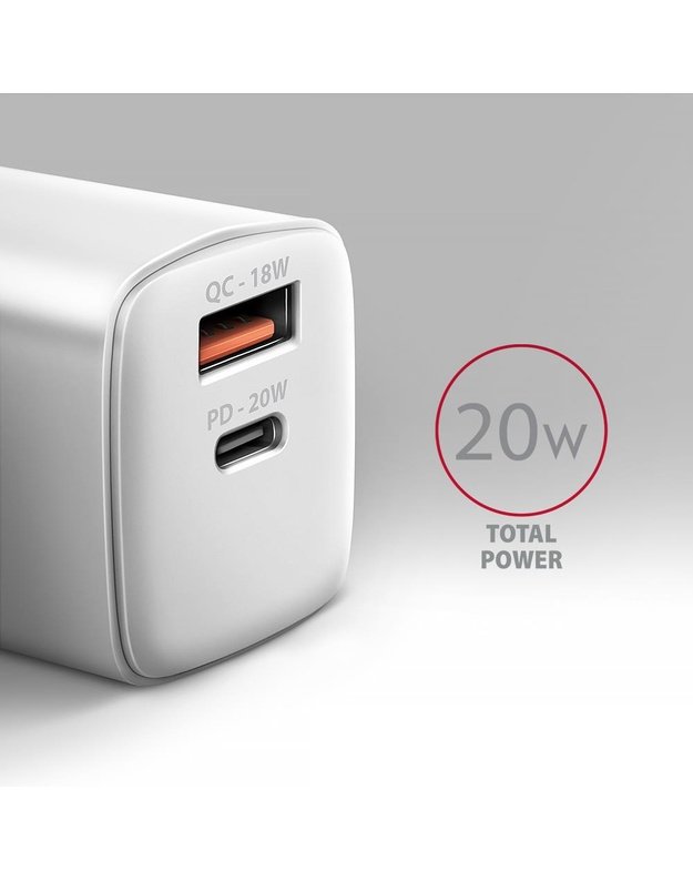 Sieninis USB įkroviklis AXAGON 20W, 2 prievadai, baltas (ACU-PQ20W)
