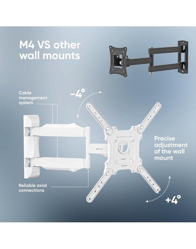 Sieninis televizoriaus laikiklis Onkron 32–65", baltas (M4-W)