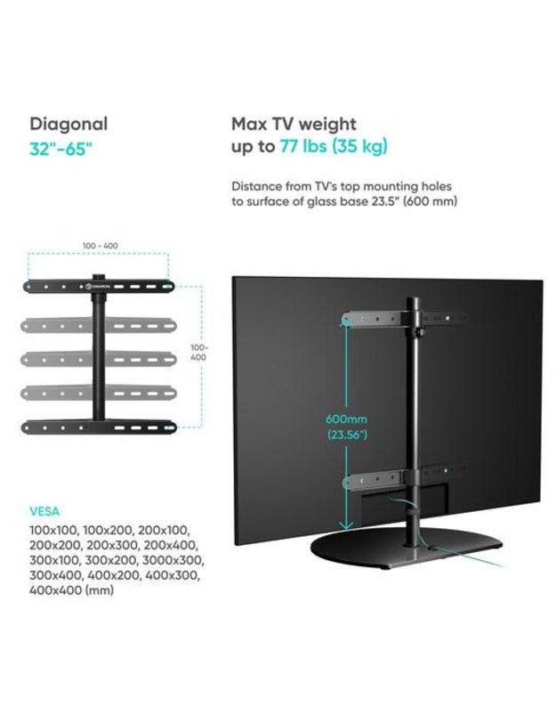 Stalinis televizoriaus stovas Onkron 32–65", juodas (PT2-B)